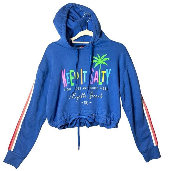 Myrtle Beach Hoodie Womens XL Blue Keep‎ It Salty Long Sleeve Drawstring Hem - Picture 1 of 9